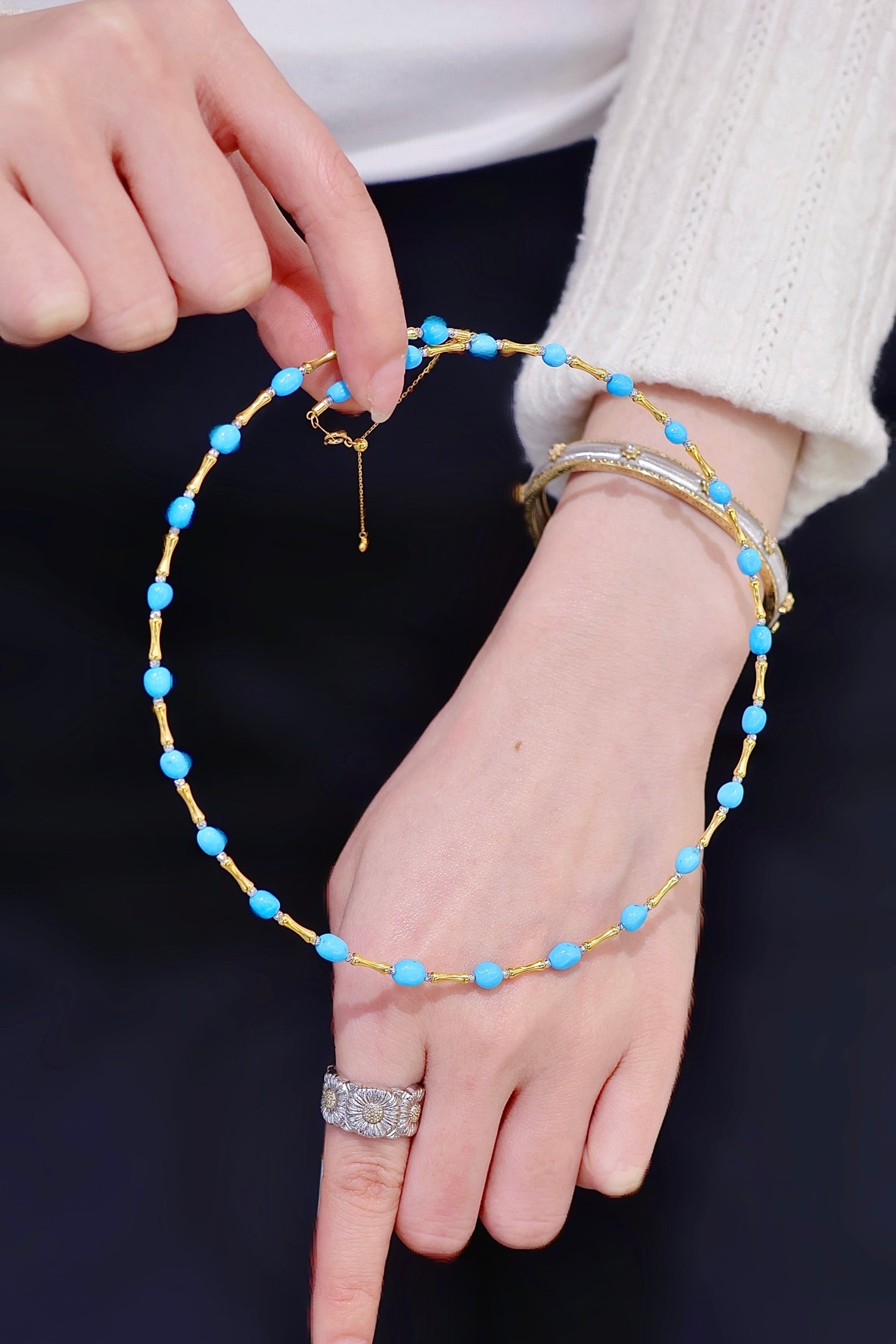 18K Gold Turquoise Choker - 9