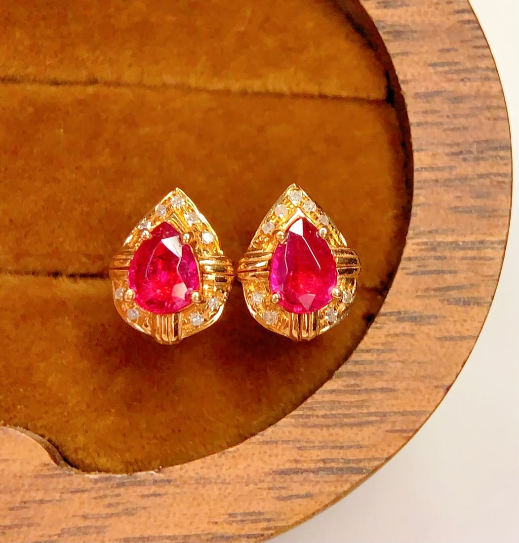 18K Gold Natural Tourmaline Earrings - 2