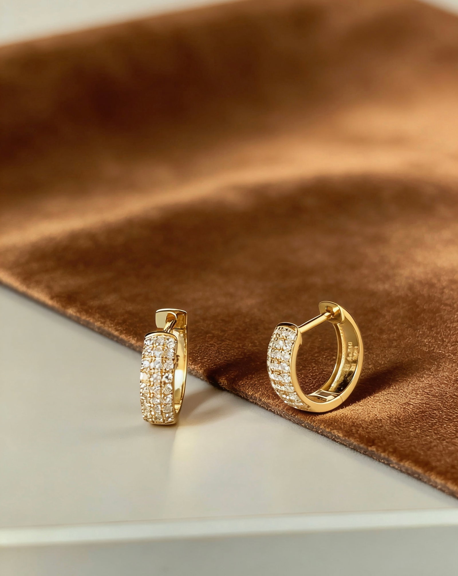 18K Gold Natural Diamond Earrings - 2