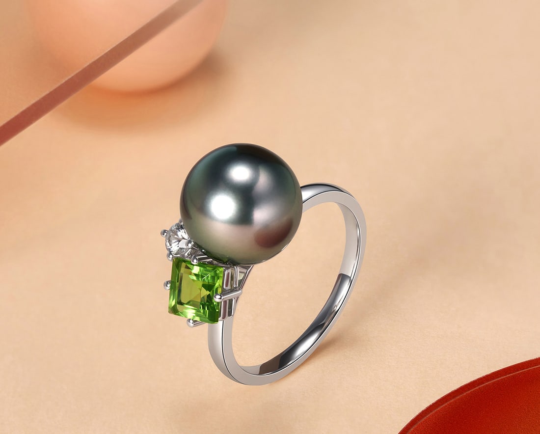 18K Gold Tahitian Black Pearl Ring - 2