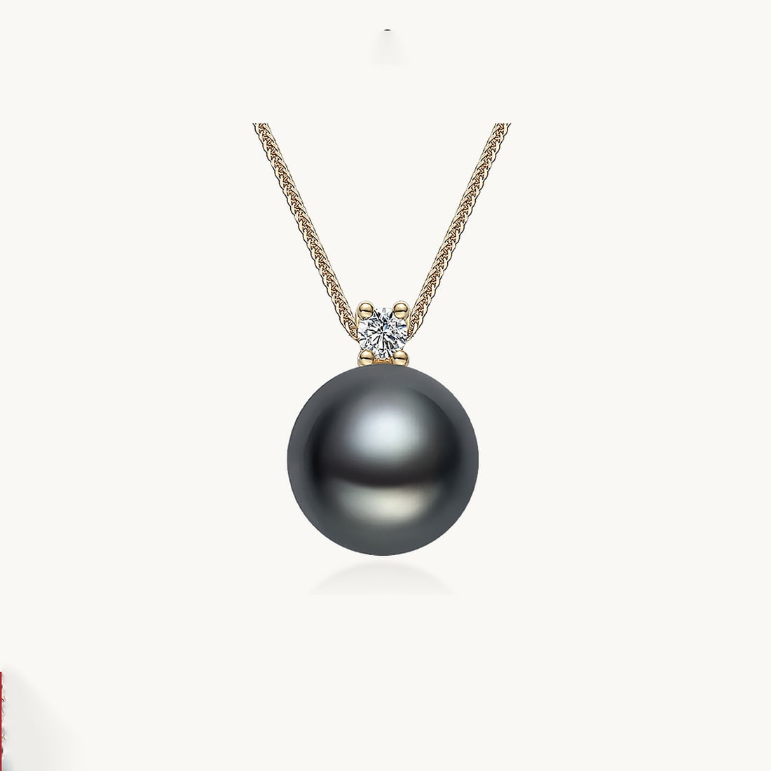 18K Gold Tahitian Black Pearl Pendant - 2