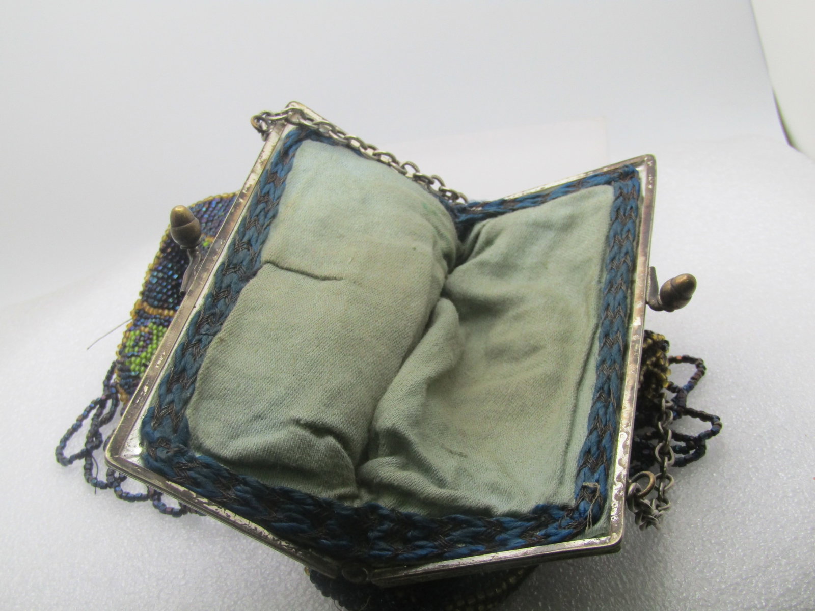 Vintage Floral Glass Beaded Purse, 1920's, 15" Handle - 5
