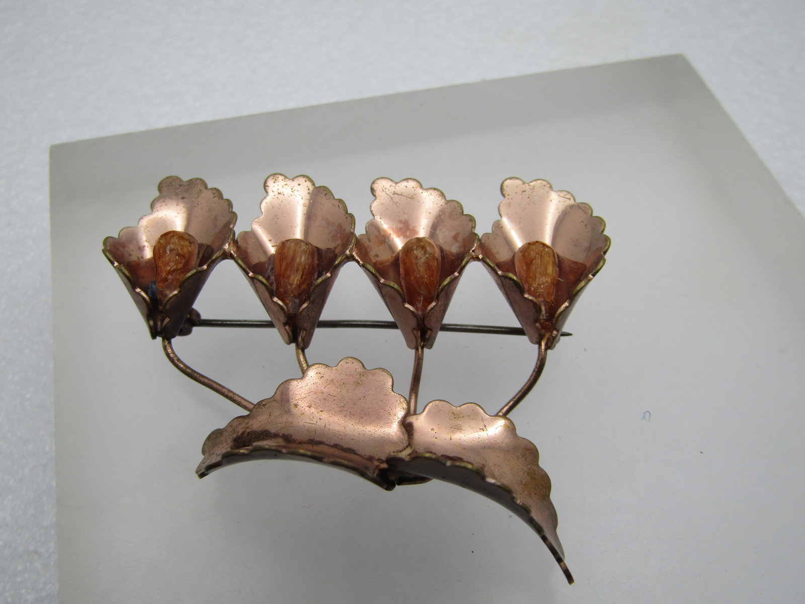 Vintage Rose to Coppertone Floral Brooch, 1940's - 3