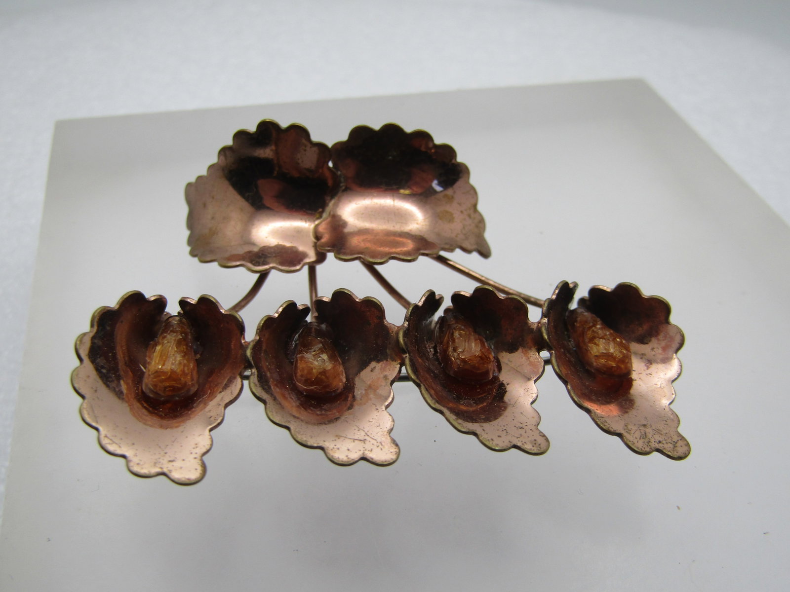 Vintage Rose to Coppertone Floral Brooch, 1940's - 4