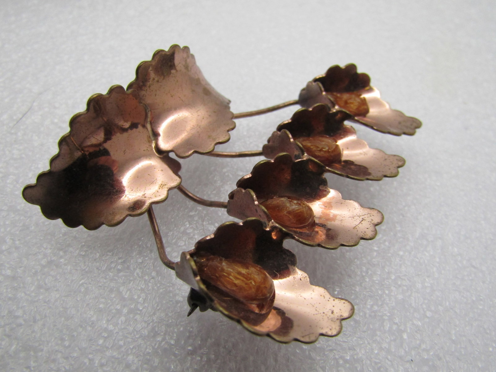 Vintage Rose to Coppertone Floral Brooch, 1940's - 6