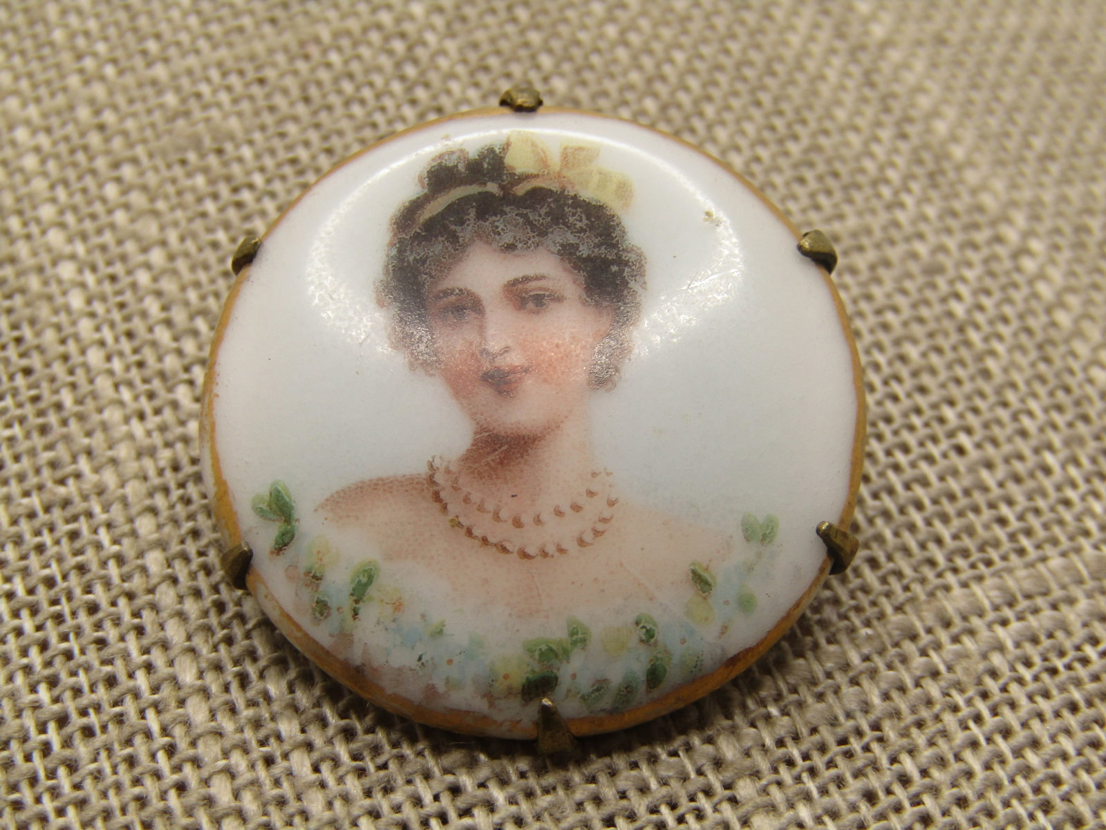 Victorian Painted Woman Brooch, C-Clasp, 1800's-1910 (1 of 5)