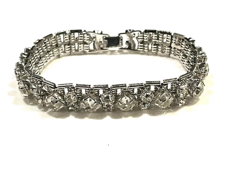 Vintage Statement Rhinestone Tennis Bracelet - 4
