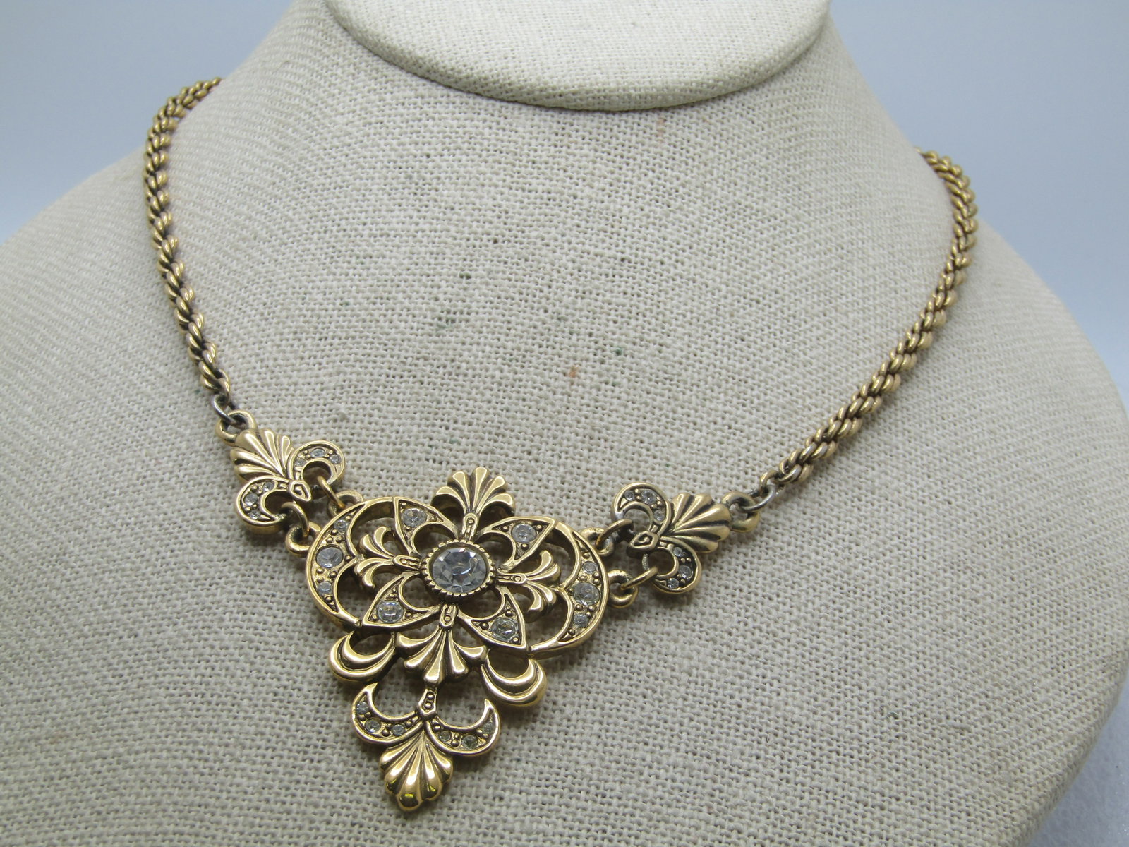 Vintage V Drop Necklace, Clear Rhinestones, 19", 1980's-1990's - 2