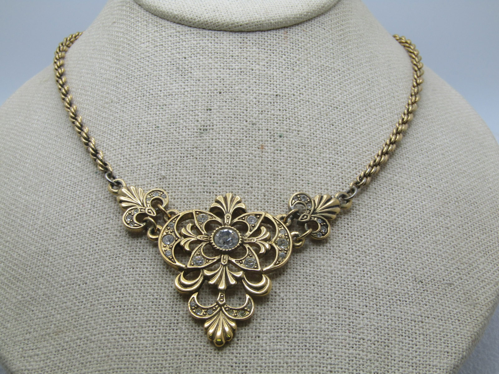 Vintage V Drop Necklace, Clear Rhinestones, 19", 1980's-1990's - 3