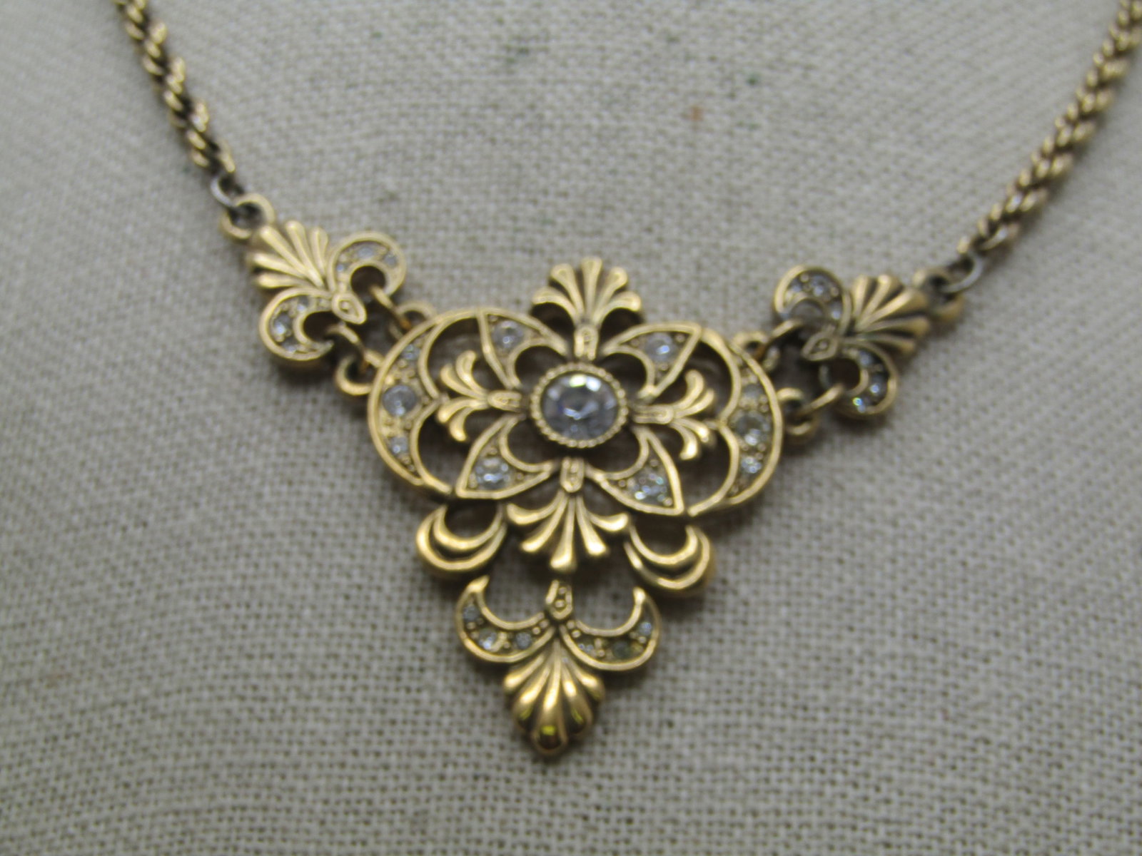 Vintage V Drop Necklace, Clear Rhinestones, 19", 1980's-1990's - 4