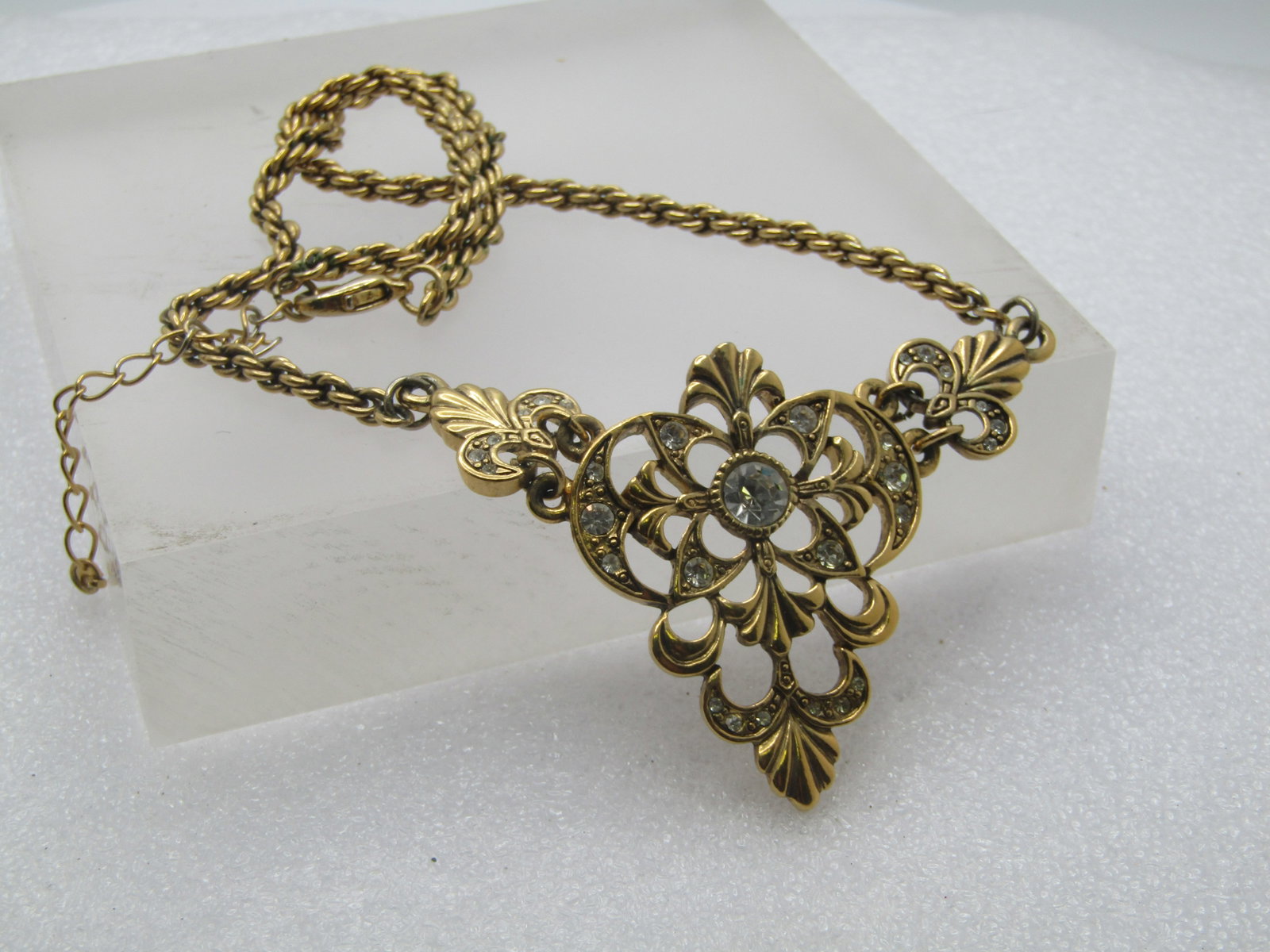 Vintage V Drop Necklace, Clear Rhinestones, 19", 1980's-1990's - 6