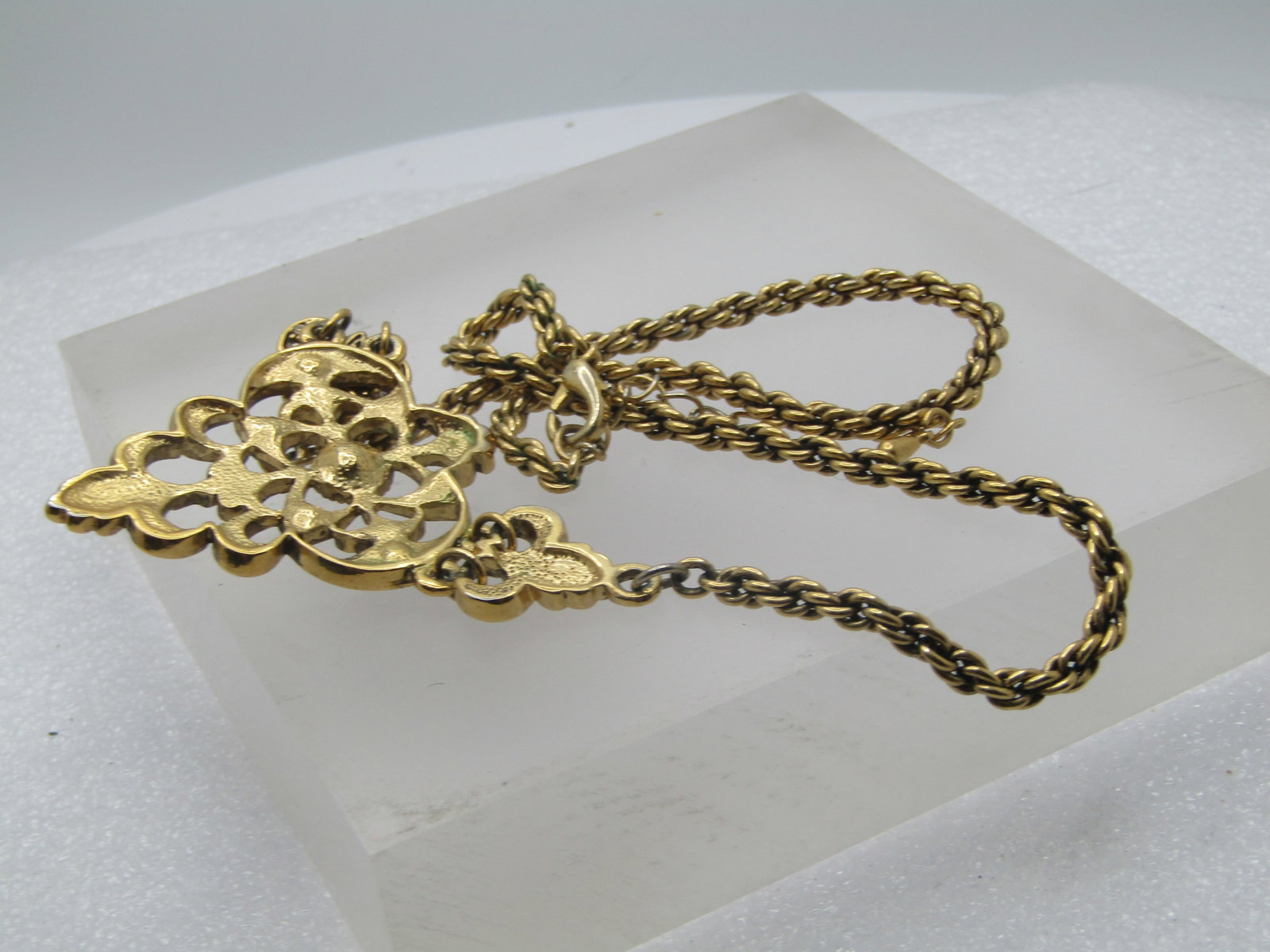 Vintage V Drop Necklace, Clear Rhinestones, 19", 1980's-1990's - 7