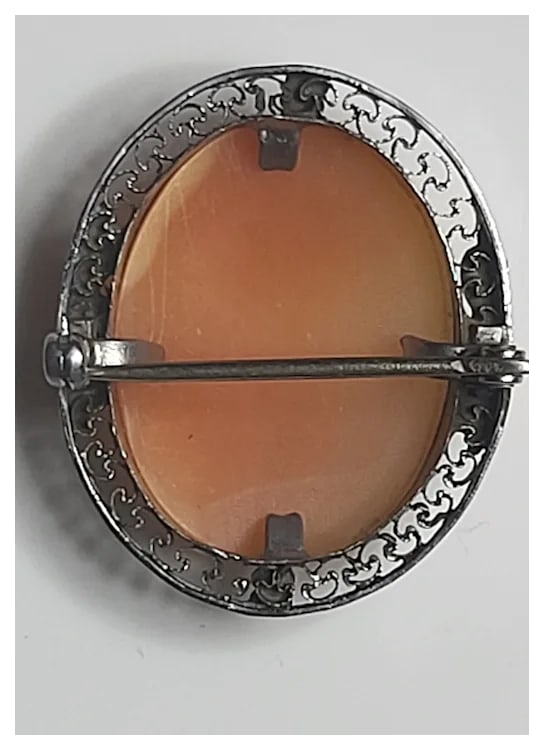 Vintage Hand-Carved Ornate Shell Filigree Cameo Pin/Brooch - 3