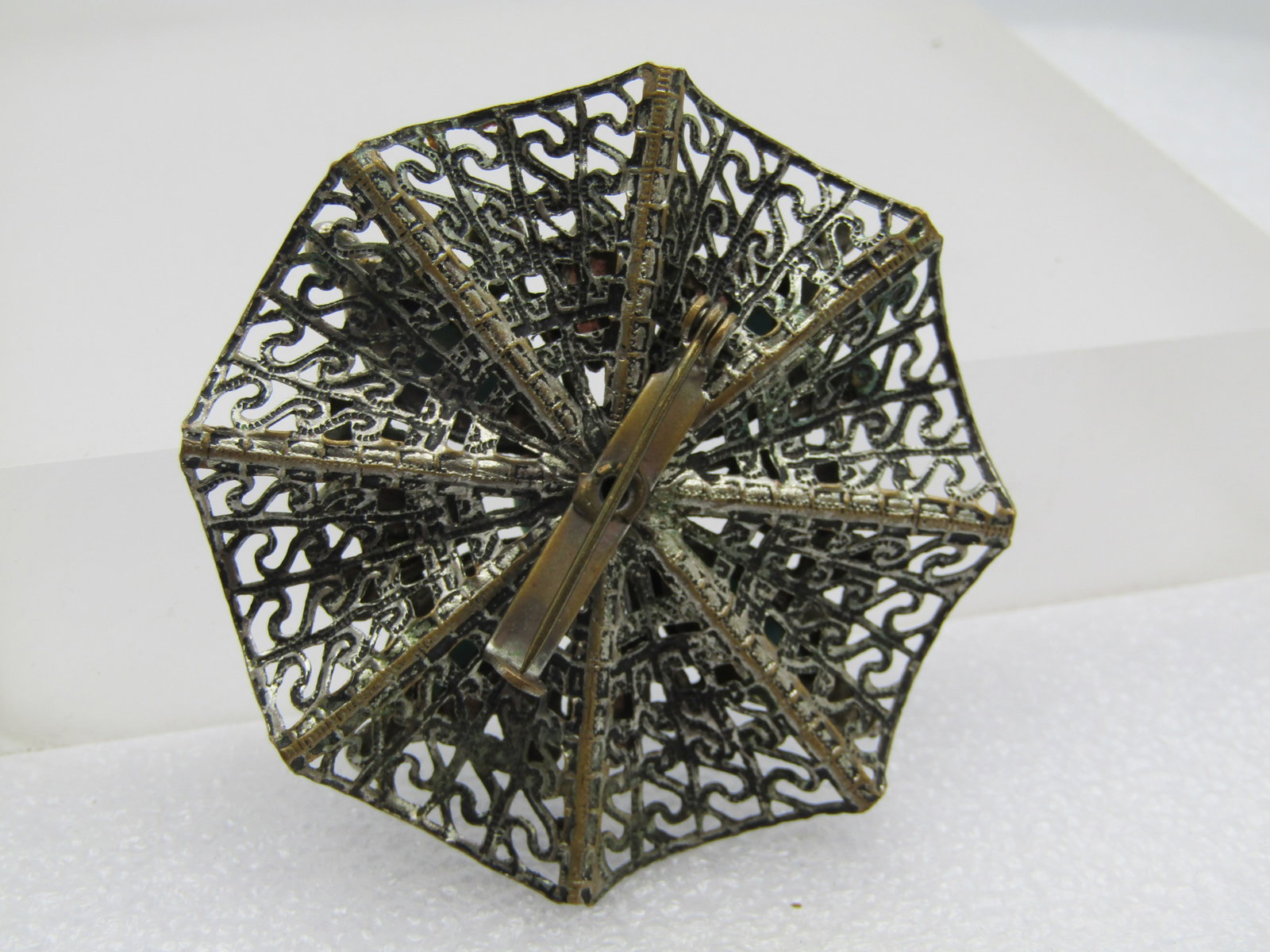 Vintage Filigree Turquoise Glass Brooch, 1960's-1970's. 2" - 4