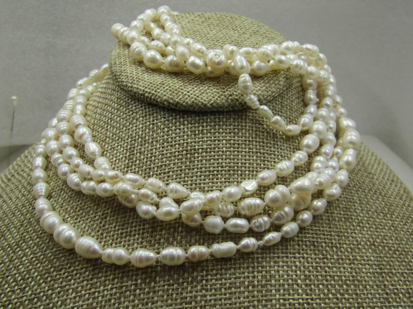 Freshwater Knotted Pearl Necklace, 96": Title: Freshwater Knotted Pearl Necklace, 96" Description: Freshwater Knotted Pearl Necklace, 96", slipover, can be doubled - can be tripled to create a three-strand necklace, or double strand too.