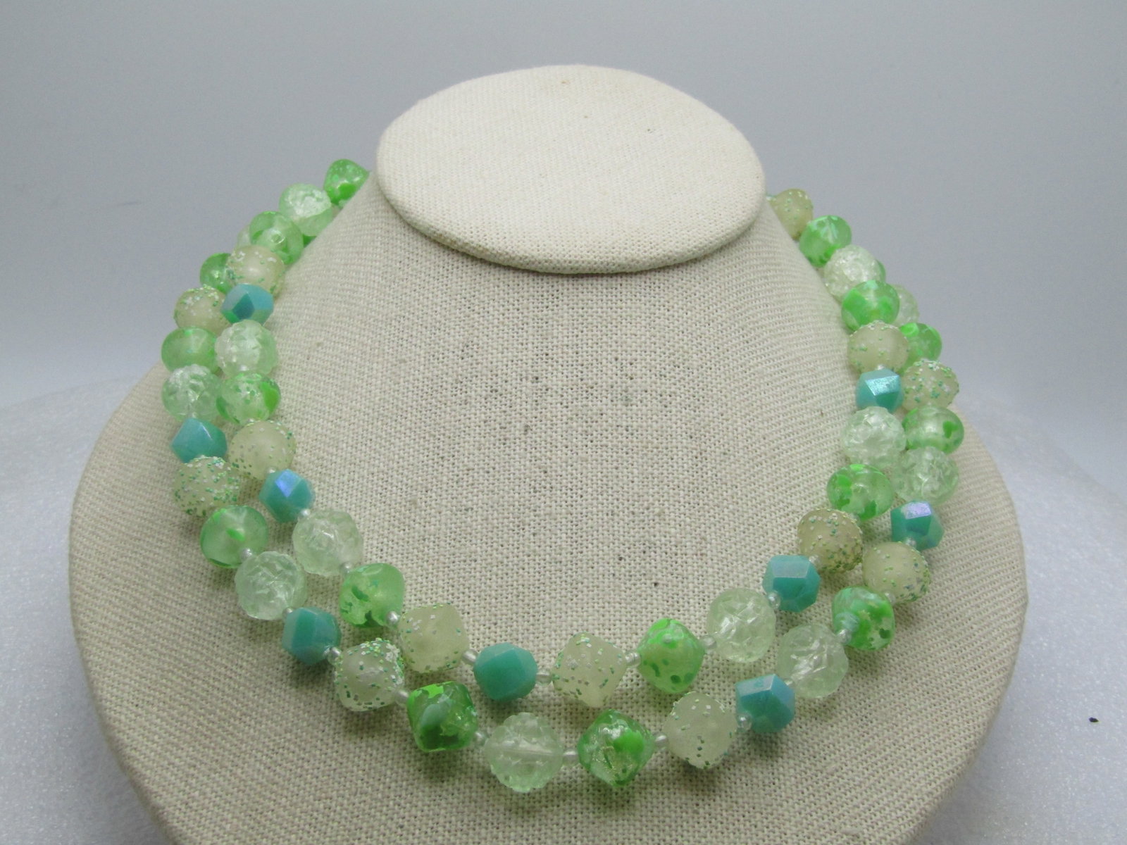 Vintage Green/White Lucite Double Strand Necklace, Hong Kong, 1950's-1960's (1 of 5)