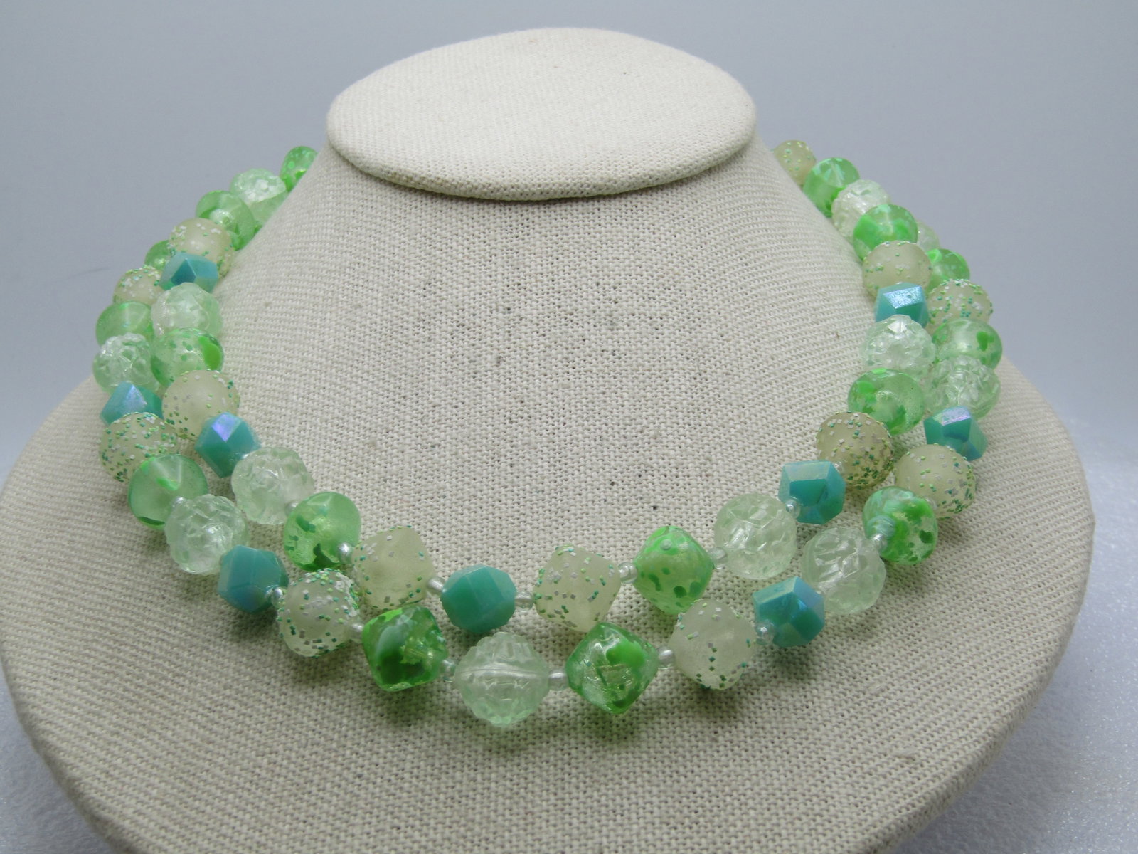 Vintage Green/White Lucite Double Strand Necklace, Hong Kong, 1950's-1960's - 2