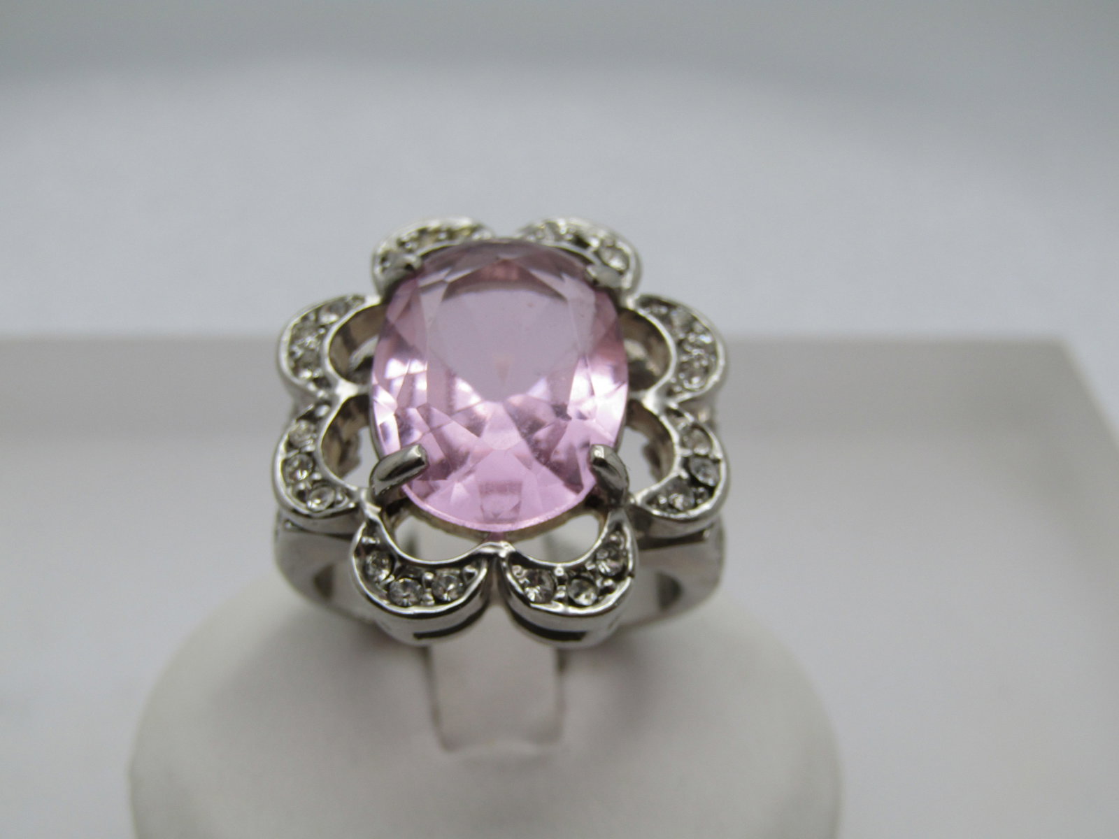 Vintage Pink & Clear Rhinestone Ring, Sz. 9.5, Statement/Cocktail (1 of 7)