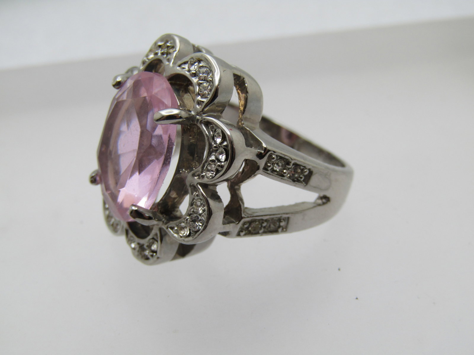 Vintage Pink & Clear Rhinestone Ring, Sz. 9.5, Statement/Cocktail - 5