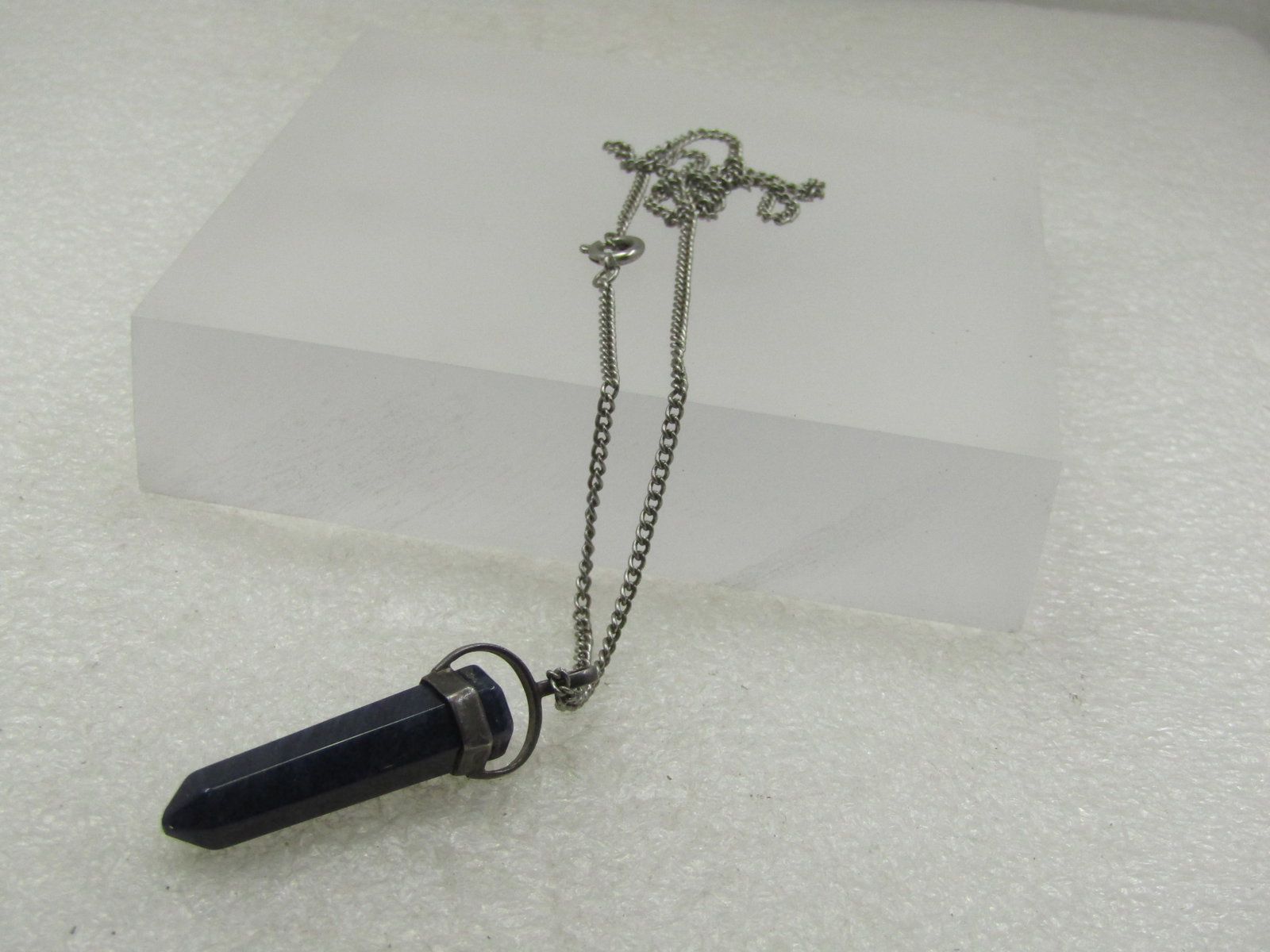 Vintage Sterling Black Agate Crystal Necklace with 18" Non-Sterling Chain - 6