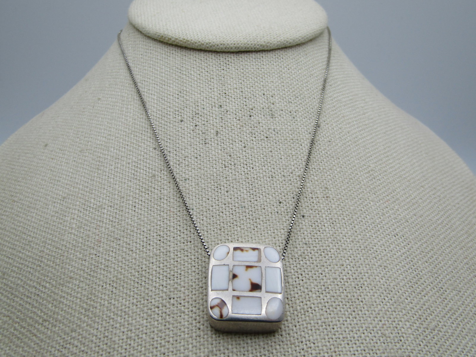 Vintage Sterling Inlaid Agate Necklace, 19.5", 1980's-1990's - 2