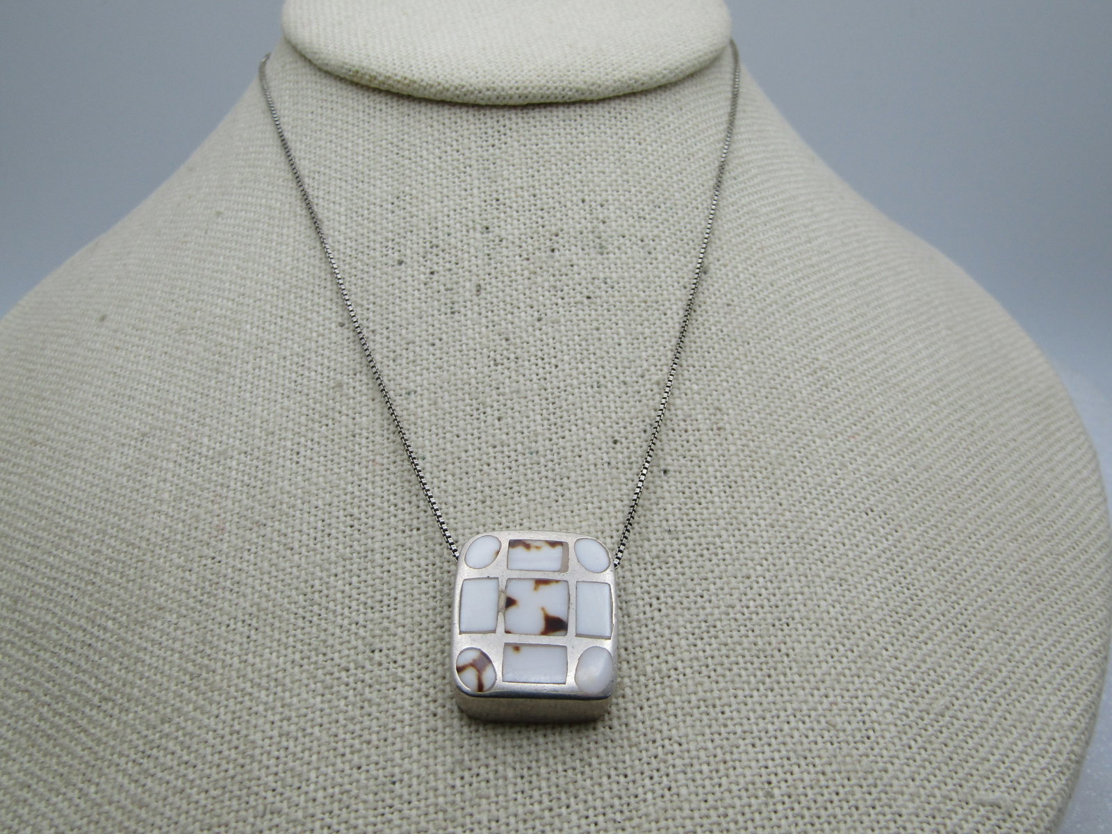 Vintage Sterling Inlaid Agate Necklace, 19.5", 1980's-1990's - 3