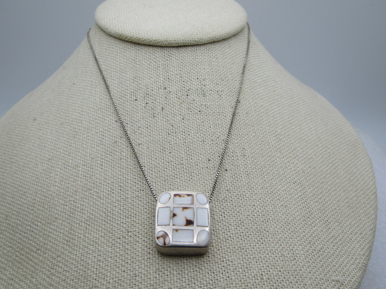 Vintage Sterling Inlaid Agate Necklace, 19.5", 1980's-1990's - 4
