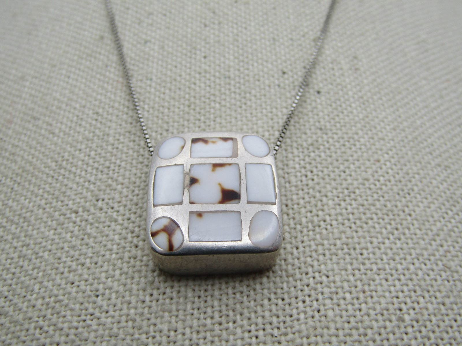 Vintage Sterling Inlaid Agate Necklace, 19.5", 1980's-1990's - 5