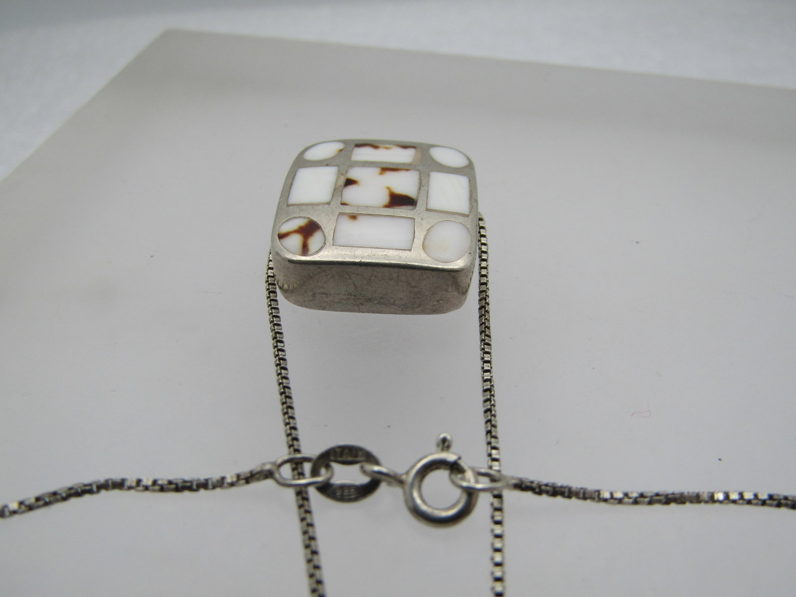 Vintage Sterling Inlaid Agate Necklace, 19.5", 1980's-1990's - 7