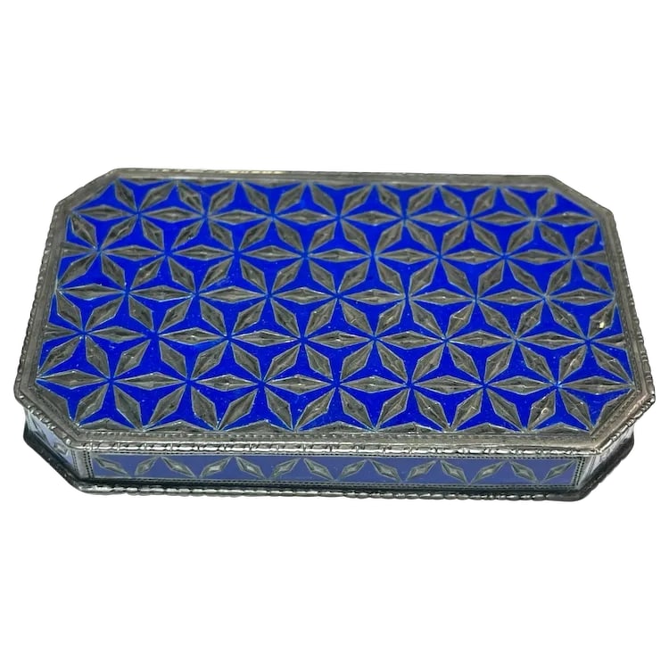 Antique Geometric Pattern Sterling Silver 935 and Enamel Blue Trinket/ Snuff Box (1 of 12)