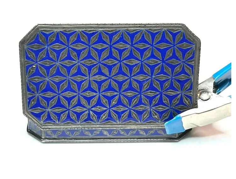Antique Geometric Pattern Sterling Silver 935 and Enamel Blue Trinket/ Snuff Box - 4