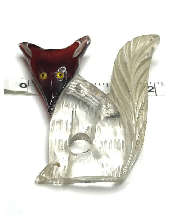 Vintage Lucite Carved Sly Fox Brooch/Pin - 7