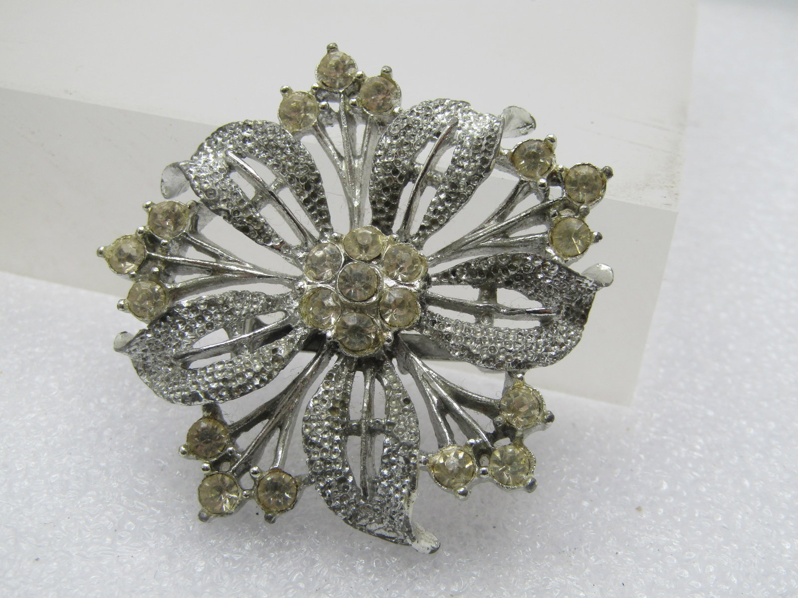 Vintage Clear Rhinestone Blossom Brooch, 1940's-1950's - 2