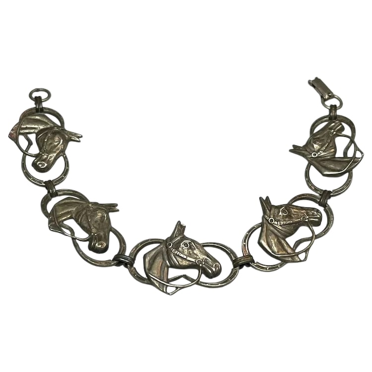 Vintage Signed BEAU Five Horse Equestrian Sterling Silver Bracelet (1 of 7)