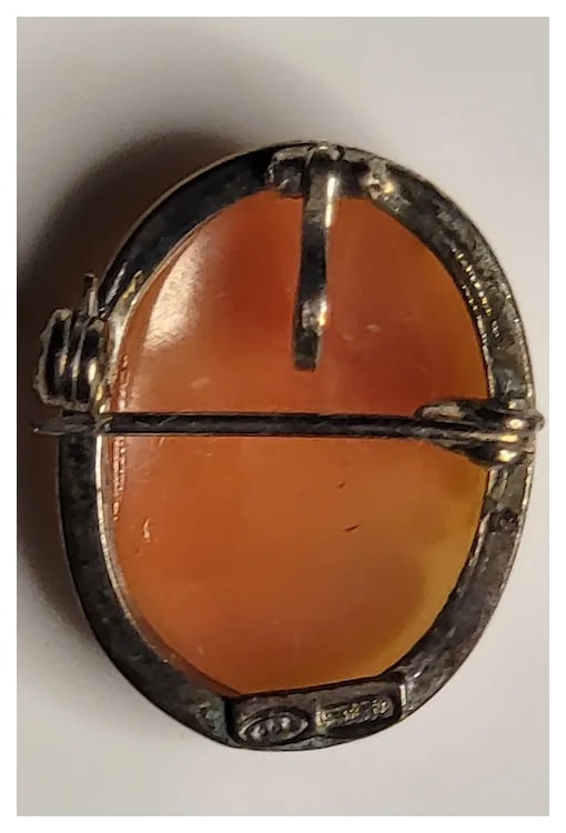 Vintage Hand Signed Shell Cameo Silver 800 Retractable Pendant/ Brooch - 3