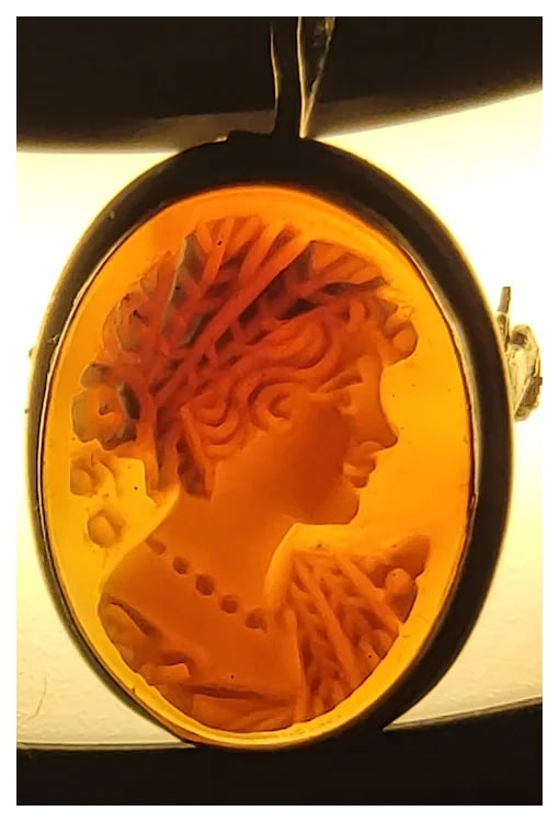 Vintage Hand Signed Shell Cameo Silver 800 Retractable Pendant/ Brooch - 7