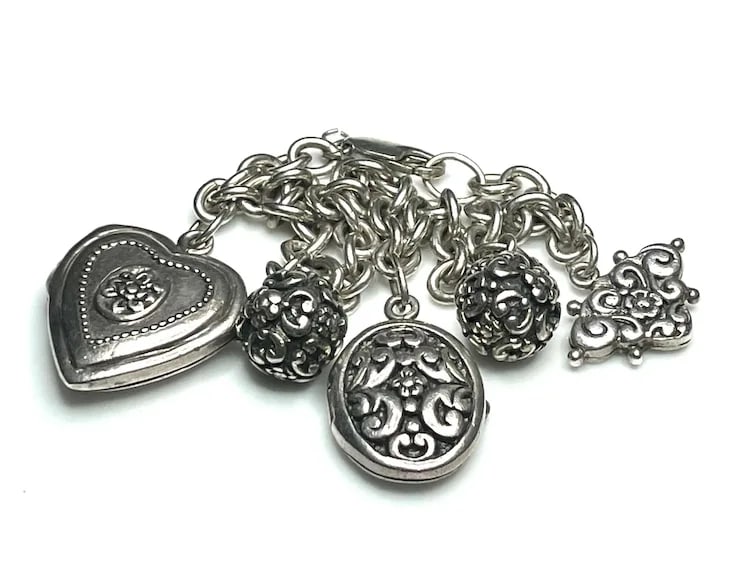 Vintage Sterling Silver Locket Charm Bracelet - 2