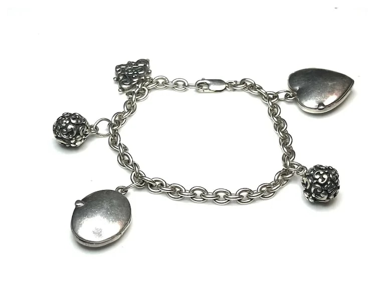 Vintage Sterling Silver Locket Charm Bracelet - 3