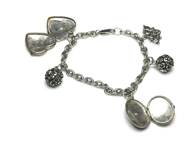 Vintage Sterling Silver Locket Charm Bracelet - 4
