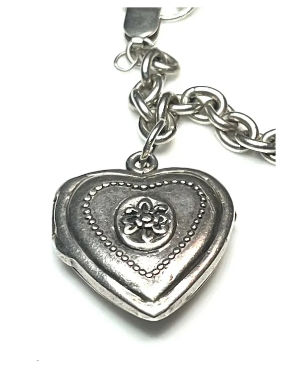 Vintage Sterling Silver Locket Charm Bracelet - 7