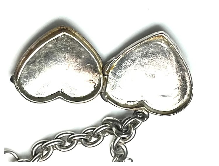 Vintage Sterling Silver Locket Charm Bracelet - 8