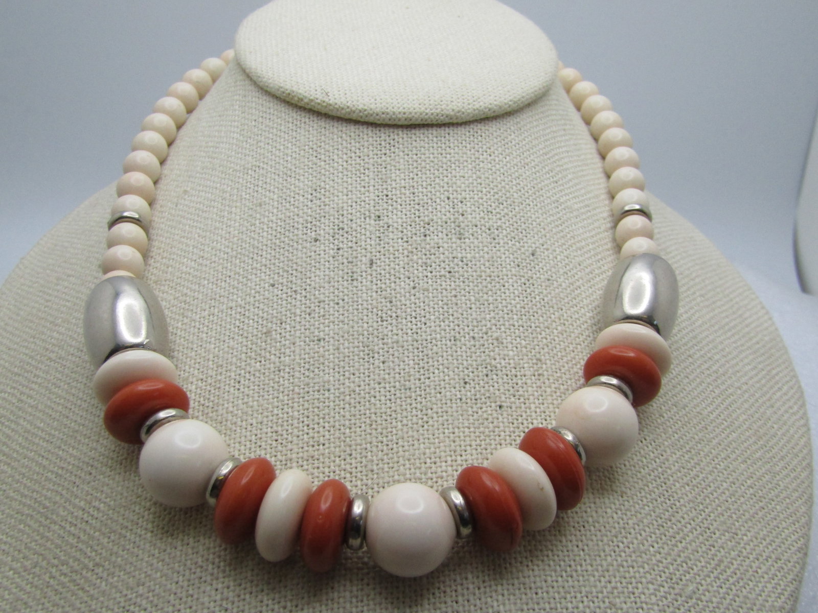 Vintage Cream/Brown Beaded Neclace, 16" Signed DEDE with Tags, 1980's (1 of 5)