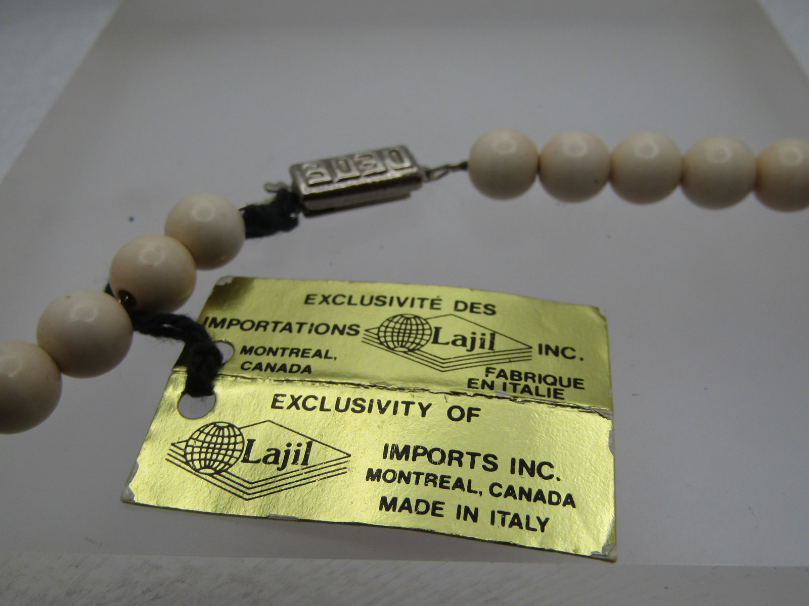 Vintage Cream/Brown Beaded Neclace, 16" Signed DEDE with Tags, 1980's - 4