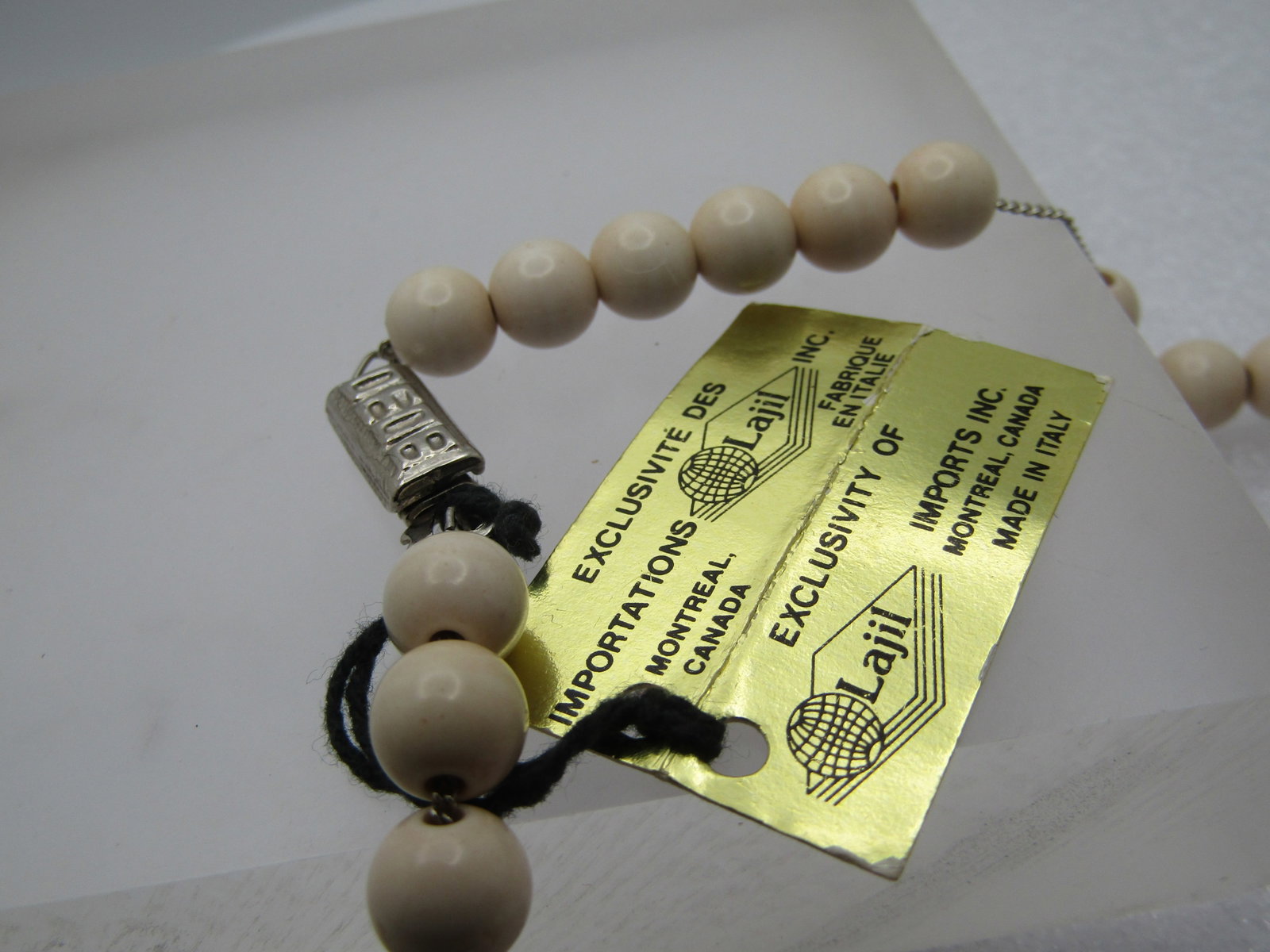 Vintage Cream/Brown Beaded Neclace, 16" Signed DEDE with Tags, 1980's - 5