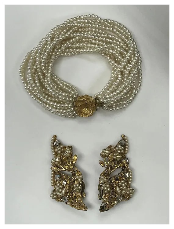 Vintage Multi Strand Bracelet and Statement Earring Set - 2