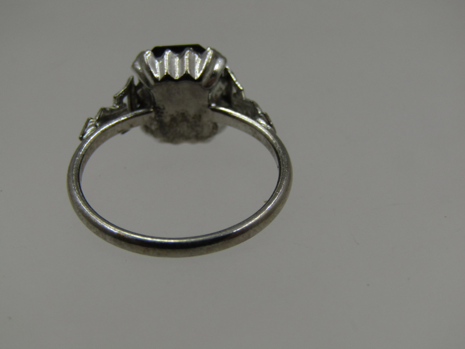 Vintage Plated Green Emerald Cut Glass Stone Ring, Sz. 6 - 5