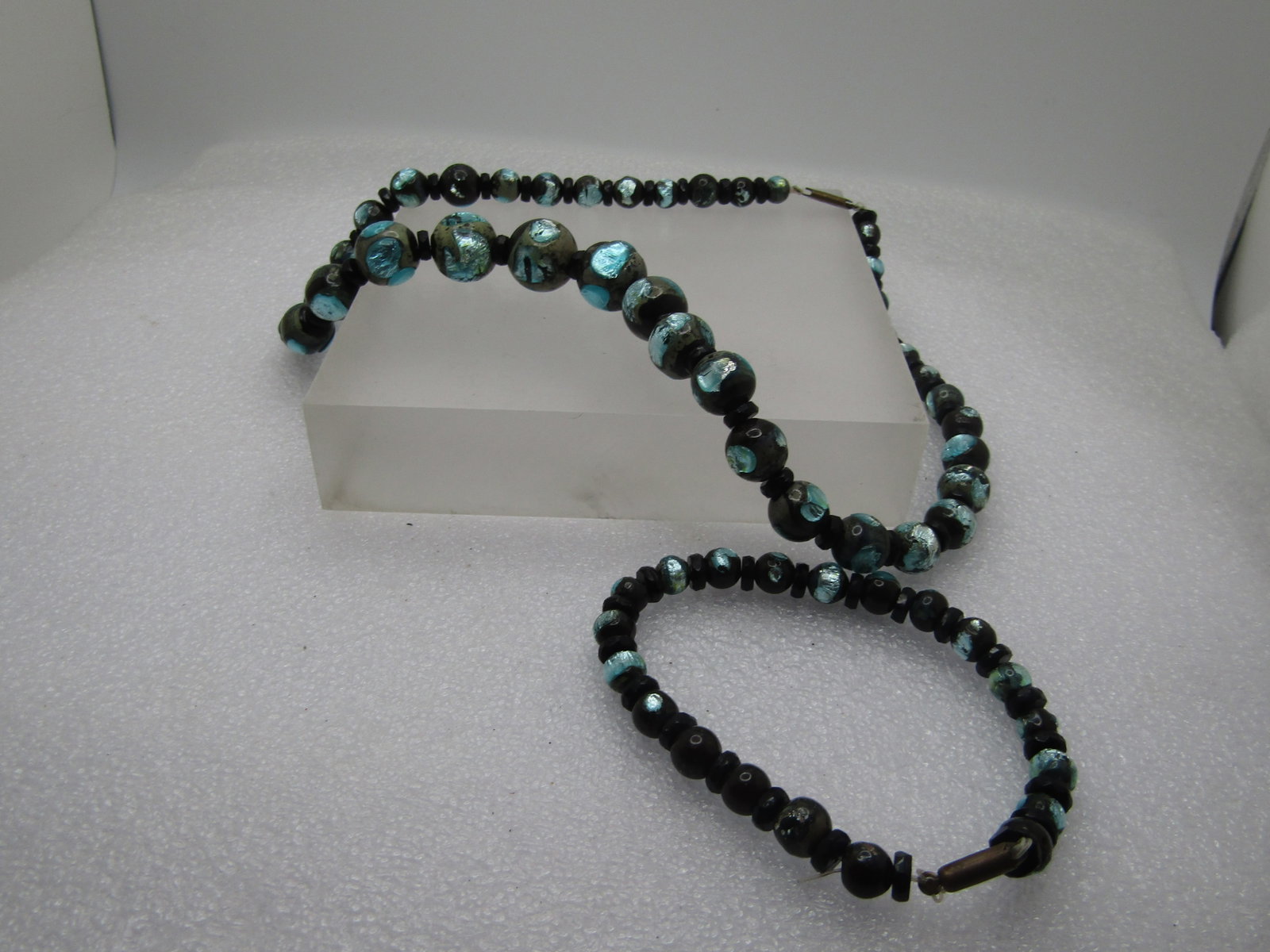 Vintage Foiled Inlaid Czech Glass Beaded Necklace & Bracelet, 1920's - 7