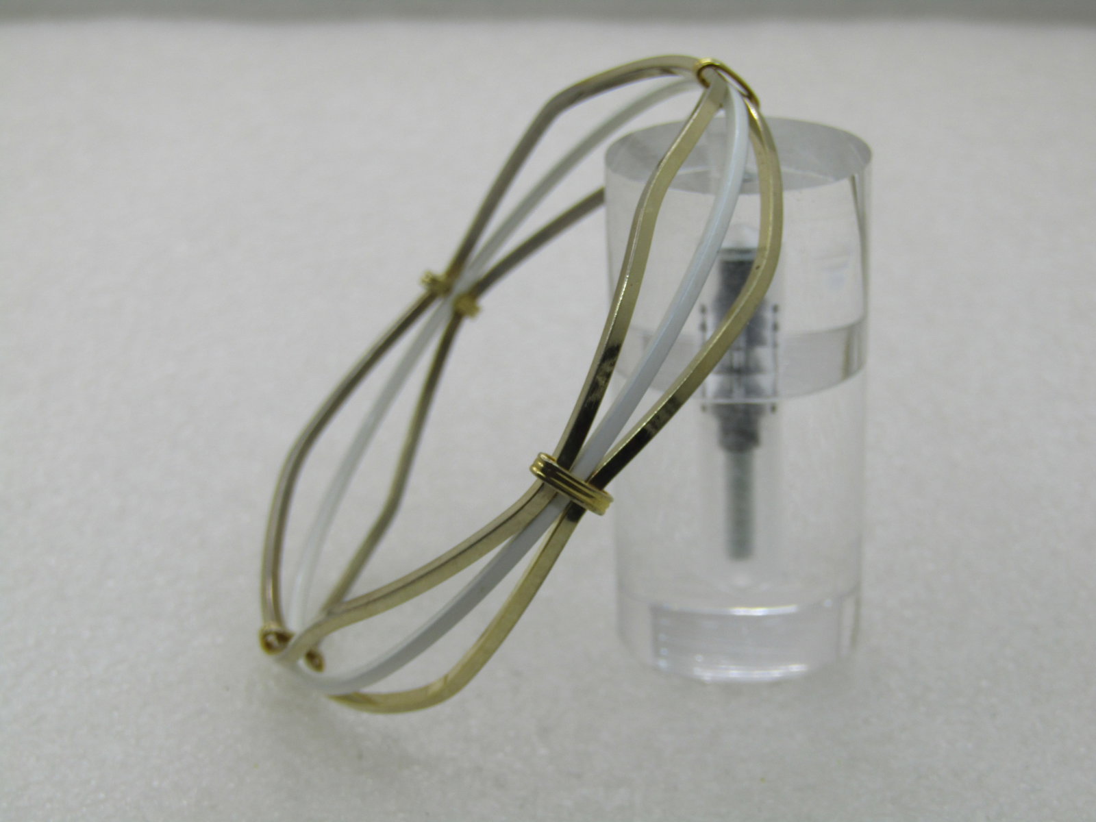 Vintage White Enameled & Gold Tone Bangle Bracelet, 7.5"m 1960's - 3