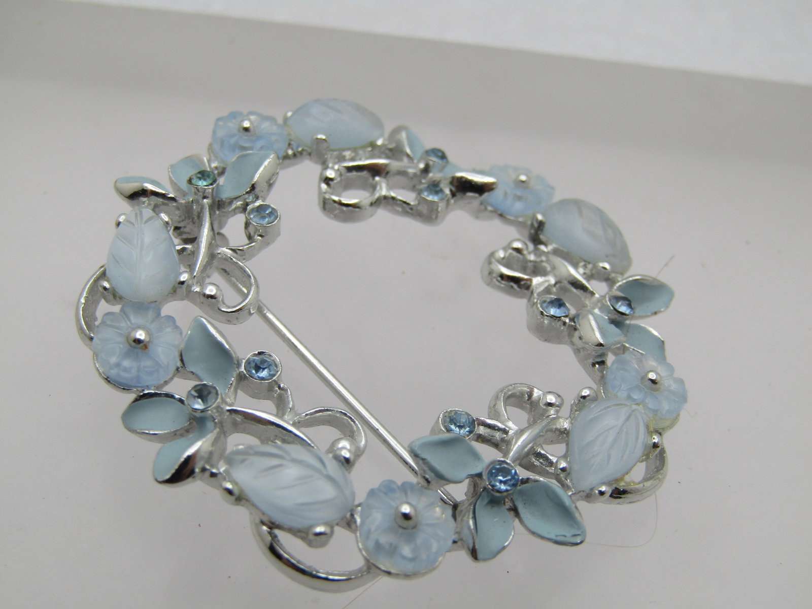 Vintage Rhinestone Enameled Blue Floral Brooch, 1.75" - 4