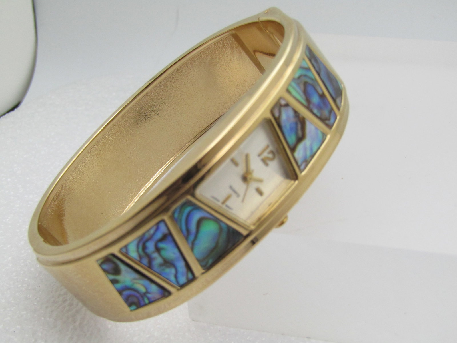 Abalone Gold Tone Bangle Watch, Quartz, 7", New and Works - 2